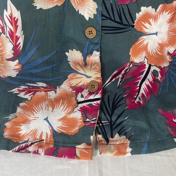 ROXY Tropical Print Dress Button Up Sundress Floral Hibiscus Beachy Summer - Picture 4 of 9